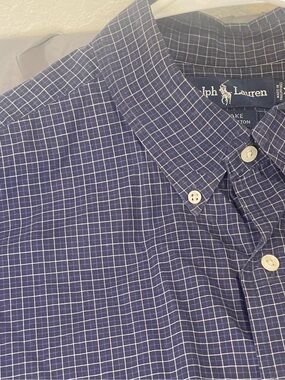 Ralph Lauren Navy and White Checked Button-Down Short Sleeve Shirt